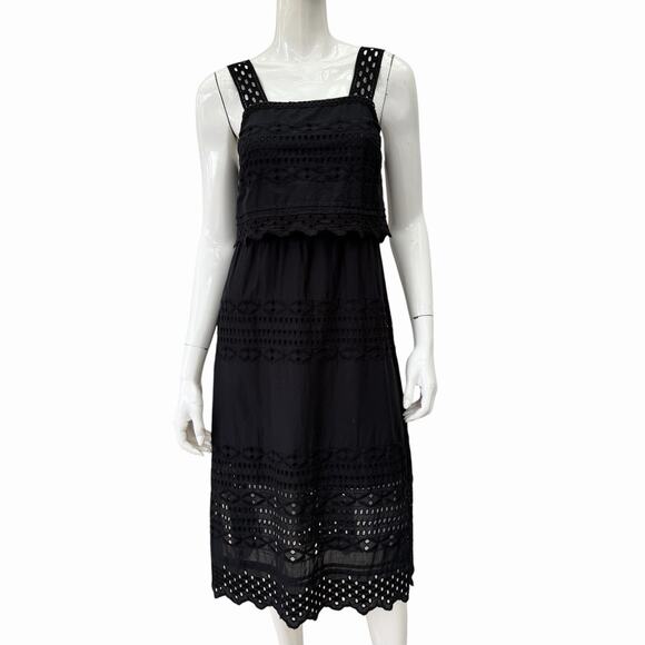 J.CREW Dresses & Skirts - J. Crew Black Cotton Eyelet Tiered Dress, Size 00